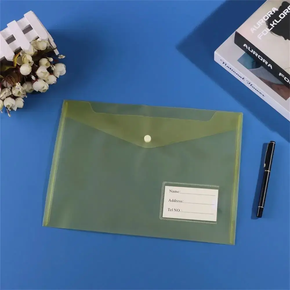 1Pcs with Label Pocket A4 Binder Pocket Snap Button Transparent Document Files Folders Clear Plastic Envelope Popper Wallets