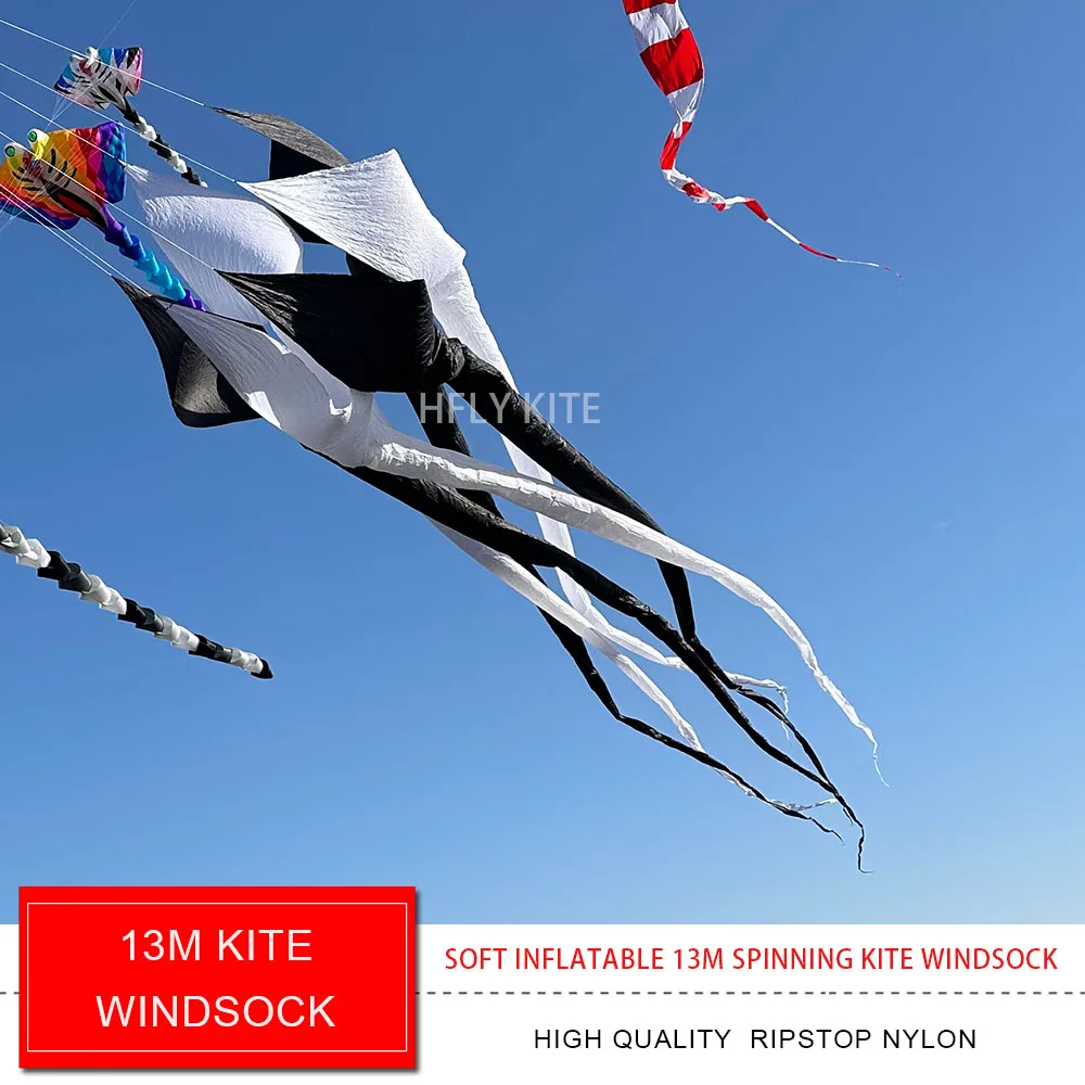 HFLY New Arrival Large 13m Spinning Kite Windsock for Adults High Quality 40D Nylon Kite Line Laundry Spinner
