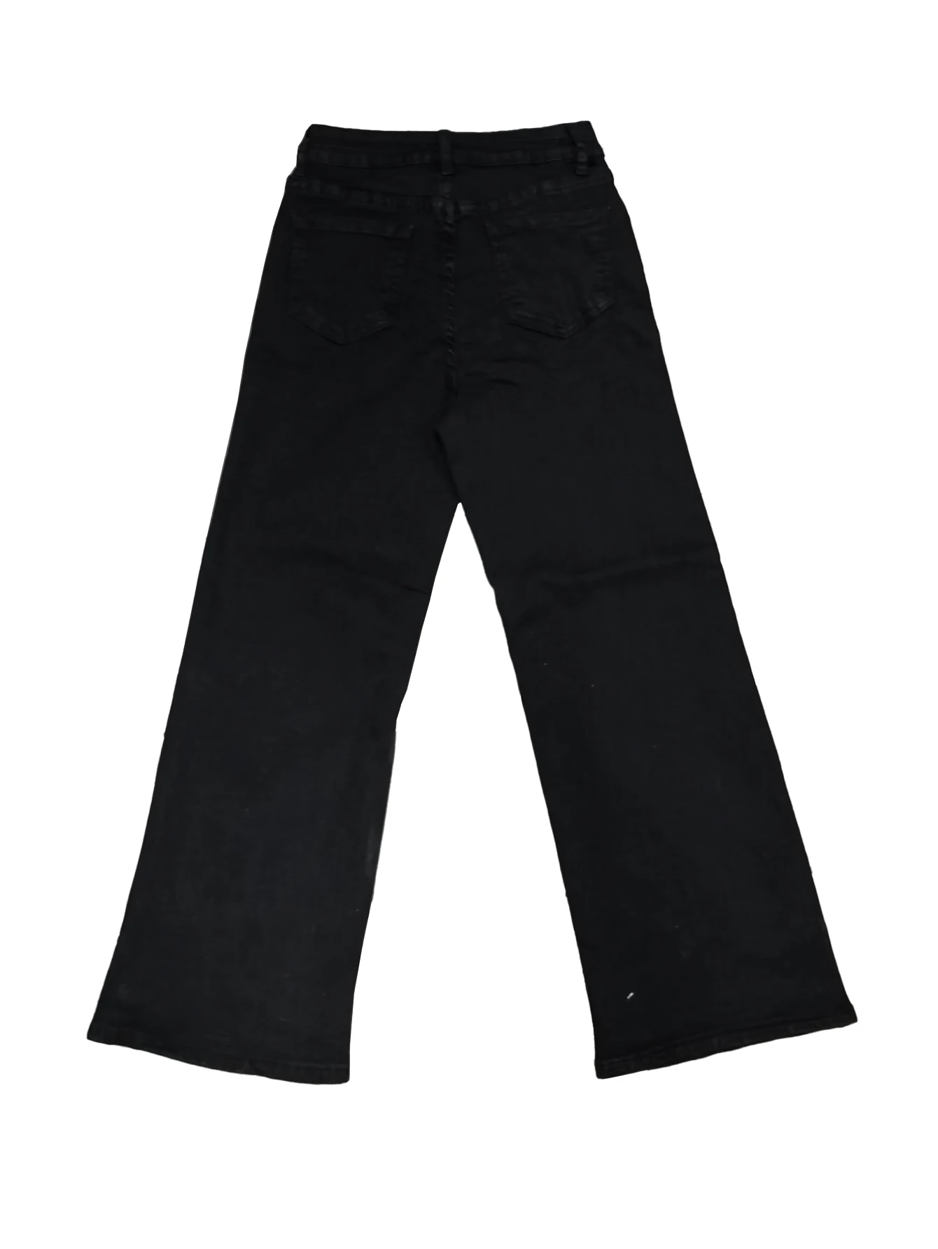 Schwarze, hoch taillierte Neun-Zoll-Jeans mit weitem Bein, stilvolle Arbeitskleidung für Damen. Die entspannte Passform ist sowohl elegant als auch lässig. Schwarz hergestellt