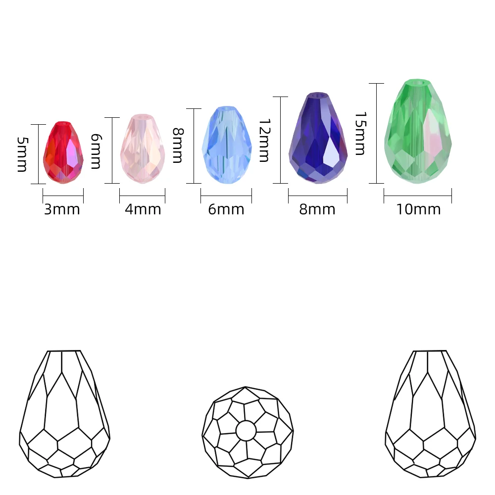 Various sizes Green AB Droplet Faceted Crystal Glass Beads Pear Shape Loose Crafts for Jewelry Making DIY Needdlework