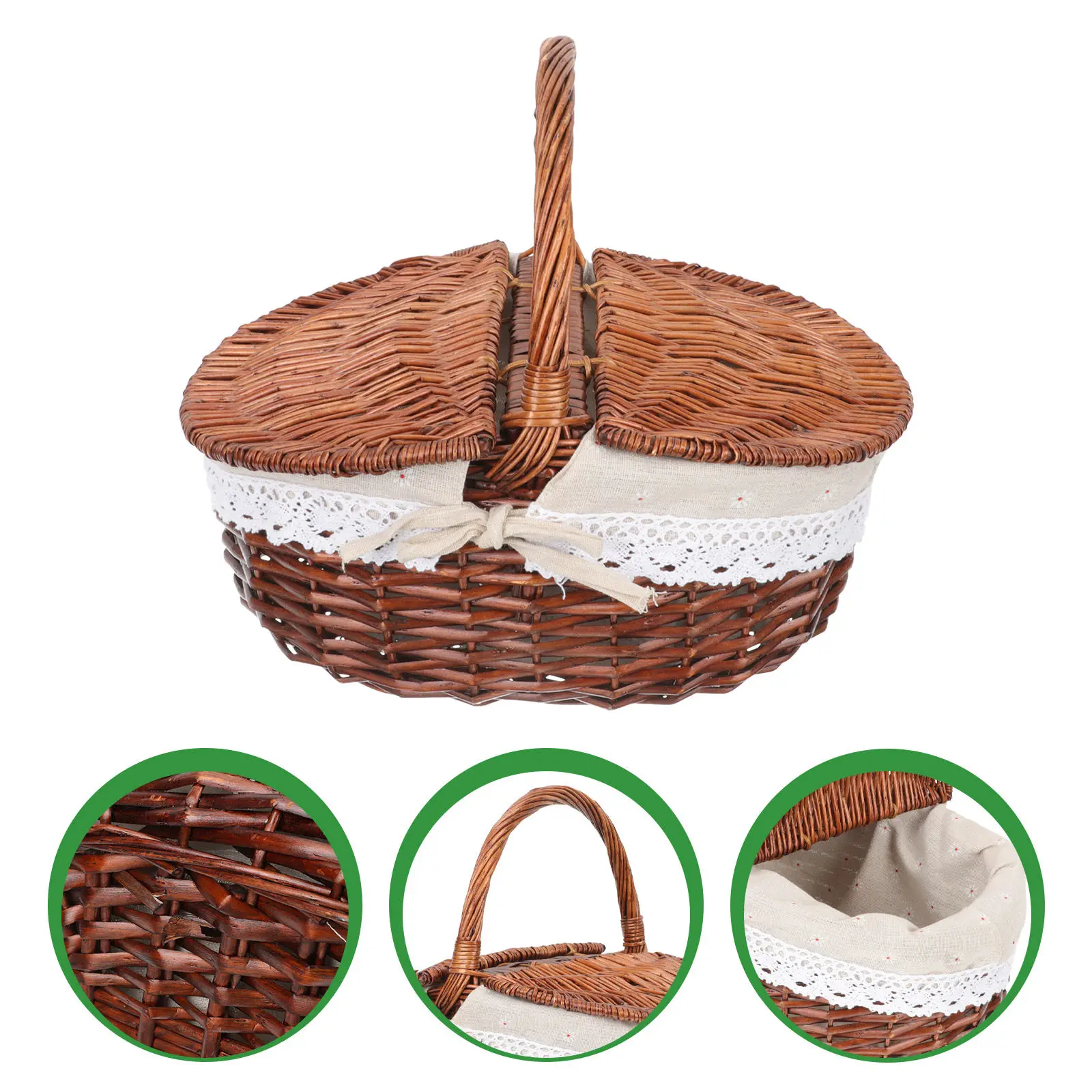 

Portable Fruit Storage Basket High-Grade Material Rustic Style Handheld Shopping Organizer for Kitchen Camping Picnic Daily