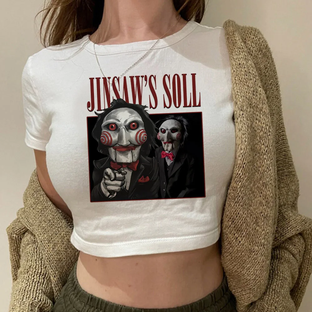 Movie Saw Horror Head Torture streetwear  yk2 hippie  crop top girl 90s gothic  vintage streetwear  clothes t-shirts