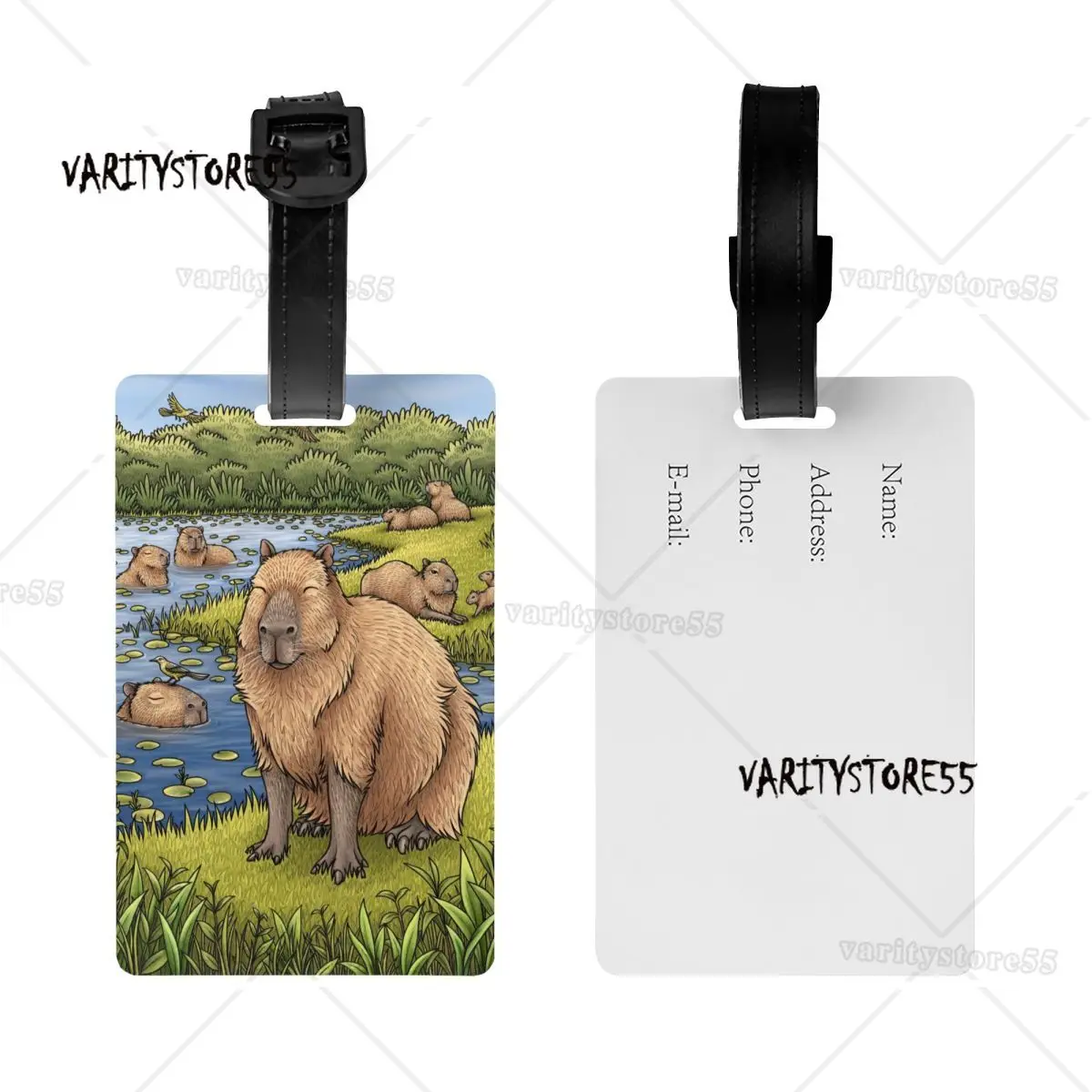 Custom Cute Animal Capybara Luggage Tag With Name Card Privacy Cover ID Label for Travel Bag Suitcase