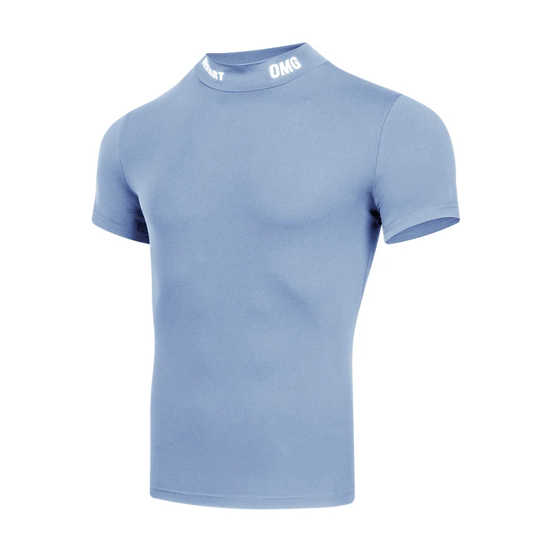 DROZENO Men's High Neck Sports Top Breathable Nylon Stretch Short Sleeve Fitness T-shirt for Active Wear