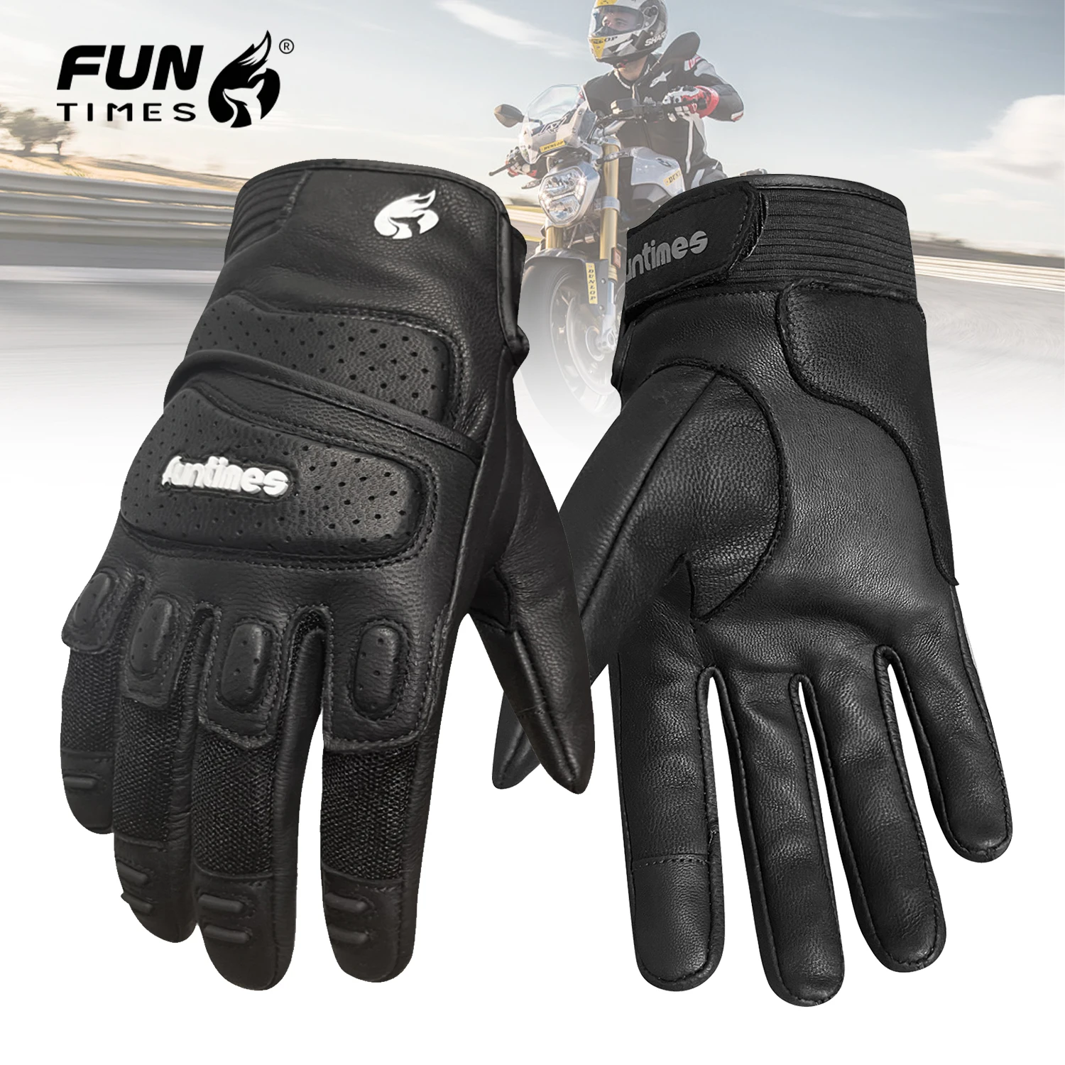 

FUNTIMES Motorcycle Gloves, Motorcycle Gloves, Racing Long Soft Shell Leather Riding Gloves, Thick Breathable Gloves