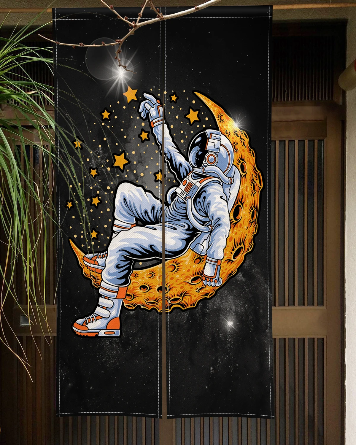 Moon Night Astronaut Door Curtain Japanese Noren Doorway Curtains Kitchen Lzakaya Entrance Hanging Half-Curtain Room Decorations