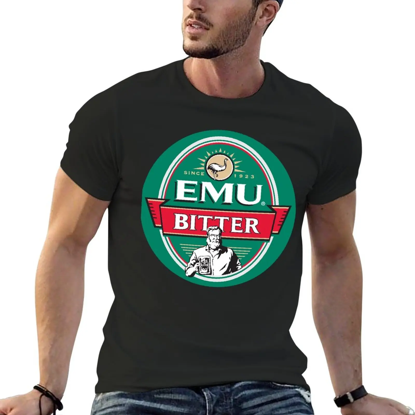 

emu bitter beer logo Local beer brewey logo T-Shirt summer clothes plain t-shirt t shirts for men cotton