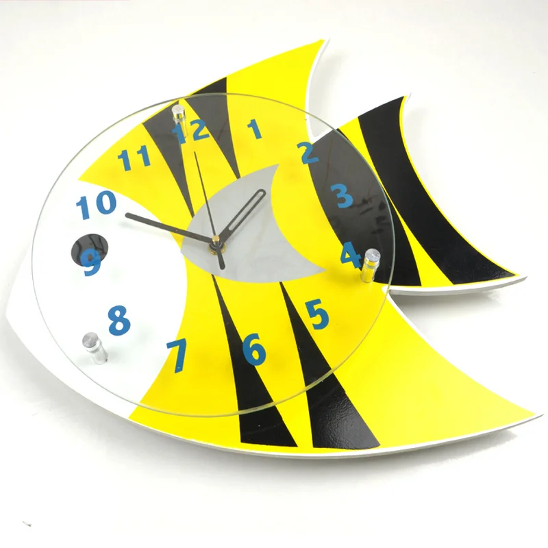 Cartoon Wall Clock for Bedroom, Silent Watch for Children, Creative Fashion, Living Room, Fish Art, Cute