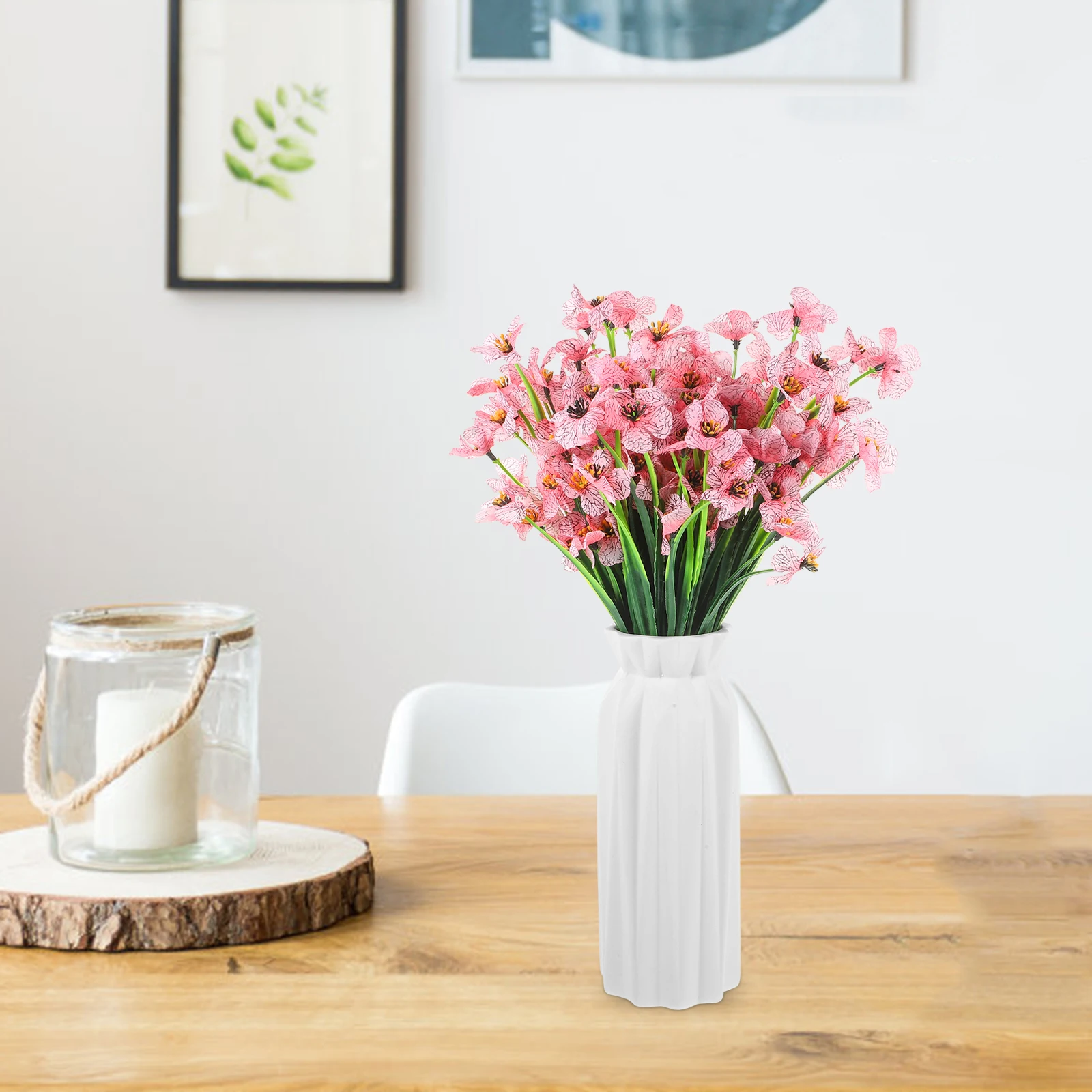 

8pcs Outdoor Decor Fake Flowers Lifelike Violet Stems Weather Resistant Artificial Bouquet For Wedding Party Office Home