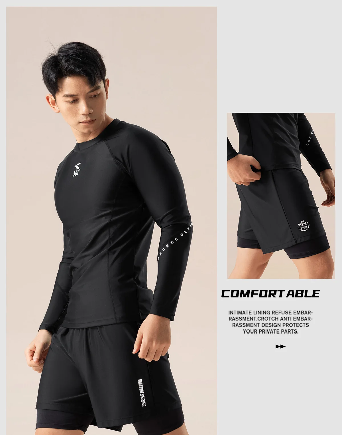 

Men Two Pieces Professional WaterProof Beach Surfing Sports Swim Shirt+Trunks Long Sleeve Quick-Dry Athletic Bathing Rash Guard
