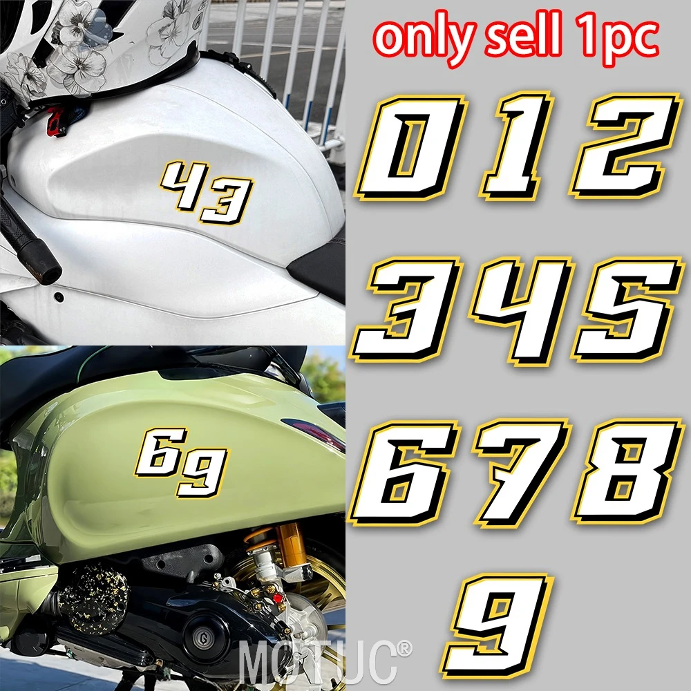 

1PC Motorcycle Racing Number Stickers Yellow Outline Vinyl Decals Waterproof for DIY Motorbike Fuel Tank Helmet Fairing Bicycle