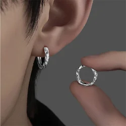 Trendy 925 Silver Hoops Earrings For Men Jewelry Popular Letter Twists Lines Earrings Male Ear Accessories