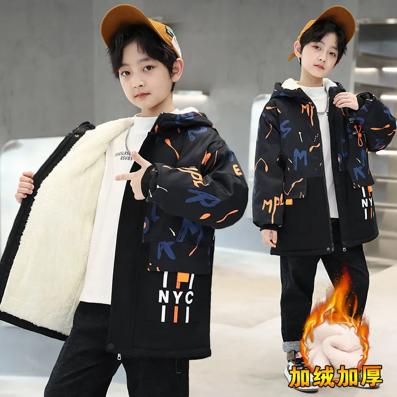 Boys Coat Jacket Cotton Outerwear Windbreak 2023 Thicken Velvet Winter Warm Christmas Gift Children\'s Clothing