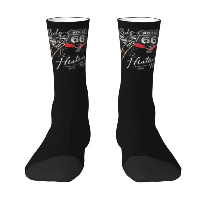 

Travel Motorcycle Ride Route 66 Men Women Crew Socks Unisex Novelty US Numbered Highways Spring Summer Autumn Winter Dress Socks