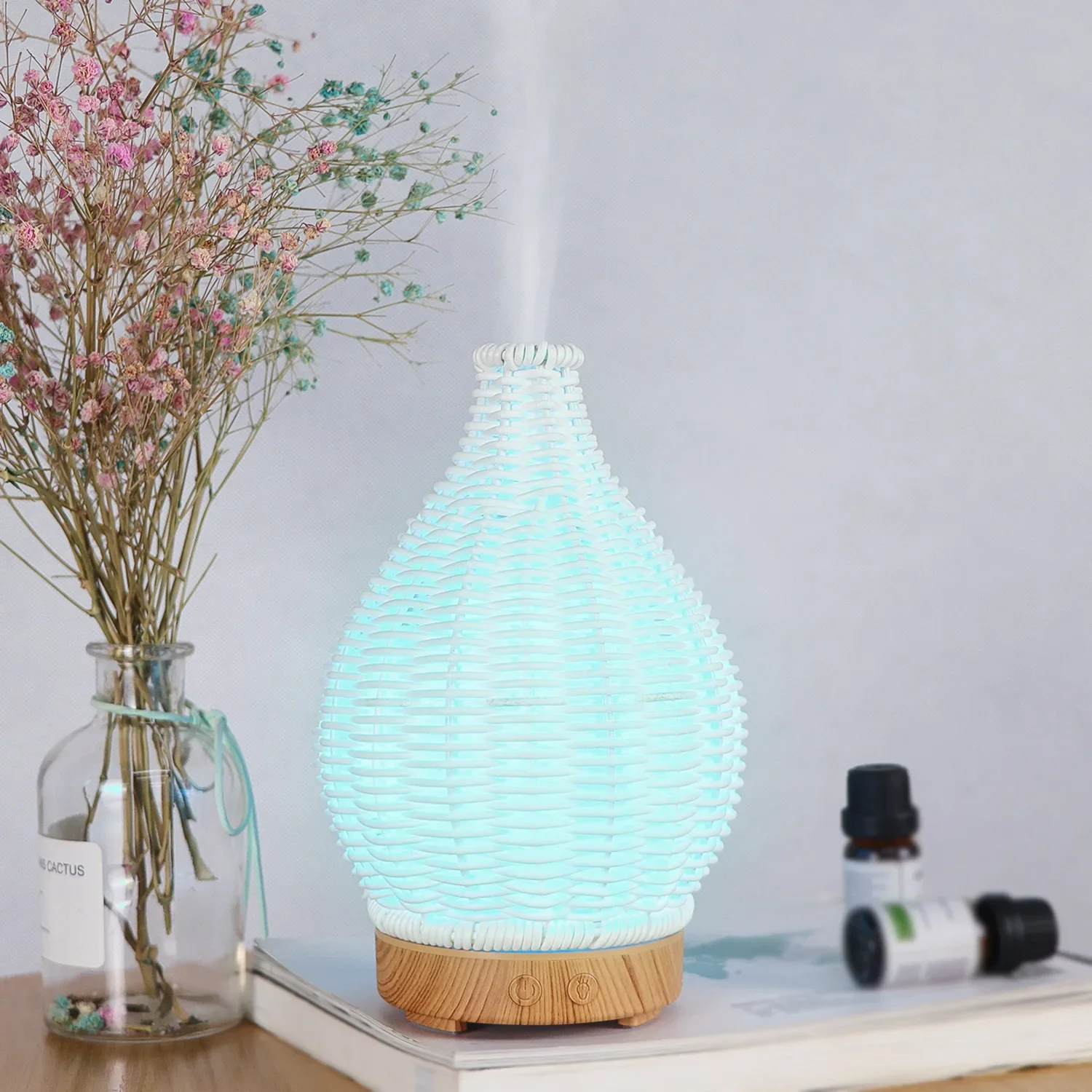 Wood Weave Mini Vase Air Humidifier, USB Electronic Ultrasonic Water Scent, Essential Oil Diffuser, Household Room Scent