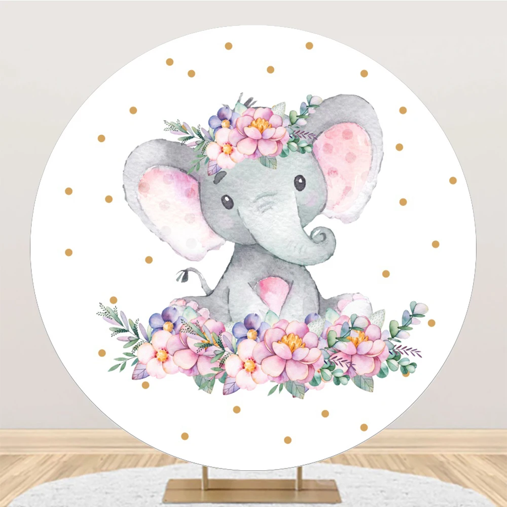 Round Elephant Baby Shower Birthday Photography Backdrops Baptism Party Photo Photographic Circle Background Photo Studio Props