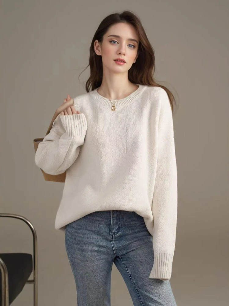 

Spring Autumn Knitted Women's Pullovers Fashion Round Neck Female Sweater Elegant Long Sleeve Tops Loose Vintage Woman Blouse
