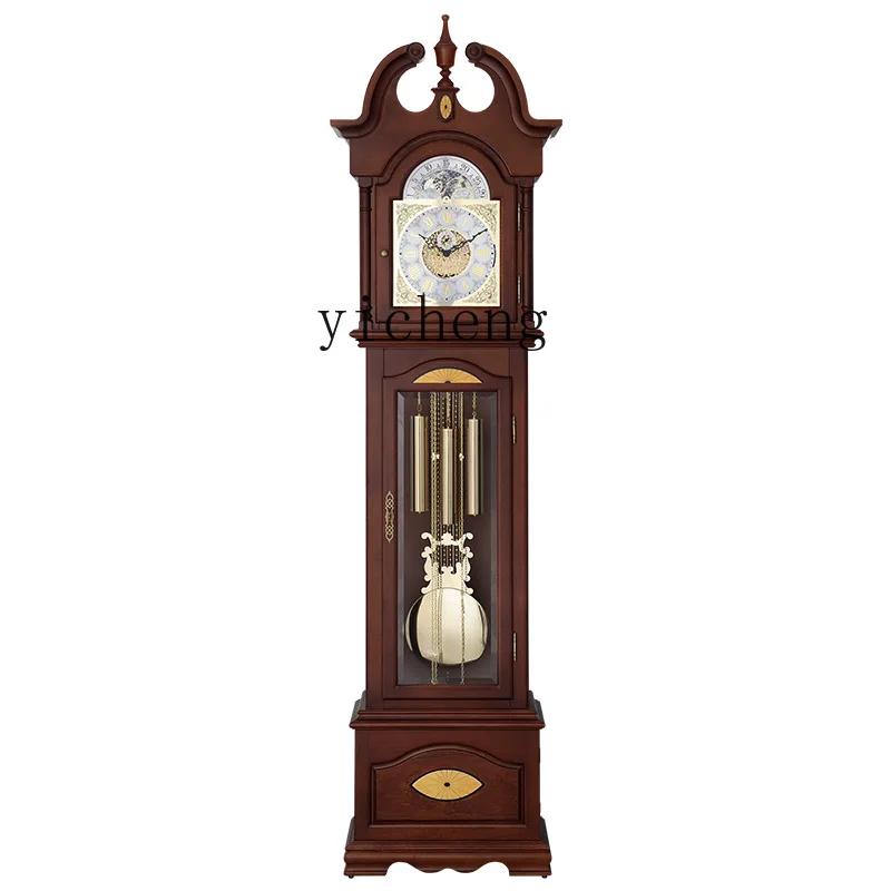 Zk Imported Movement Maple Leaf the Grandfather Clock Household Solid Wood Clock Chinese Retro Living Room Decoration