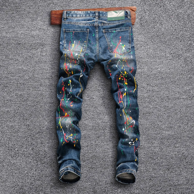 الشارع نمط موضة الرجال الجينز الرجعية الأزرق رسمت مصمم سليم صالح ممزق جينز الرجال تمتد بنطلون الهيب هوب الدينيم السراويل Hombre