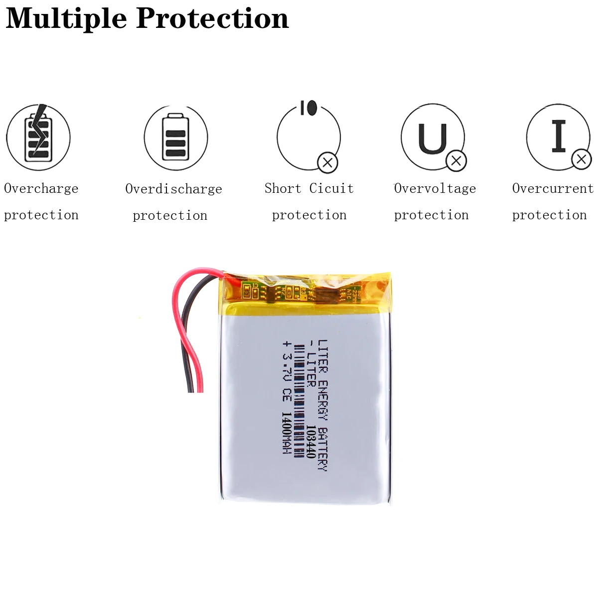 best battery brand 3.7 V 103440 lithium-ion polymer battery 1400 mah vehicle traveling data recorder LED speakers