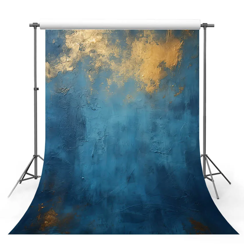 Mehofond抽象的なビンテージグランジウォールの背景、子供の誕生日、ポートレート写真、ゴールドとブルー、コンクリート石のグラデーション