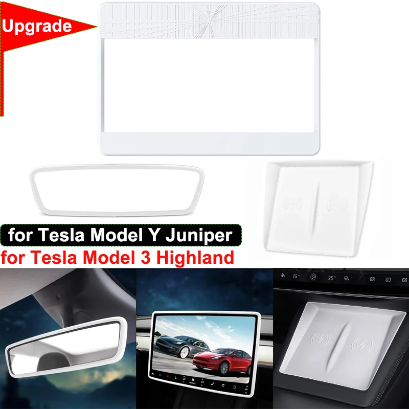 

Аксессуары для Tesla Model Y Juniper 2024, центральная консоль, беспроводная зарядная панель, коврик для экрана, защитная рамка для зеркала заднего вида, полоса