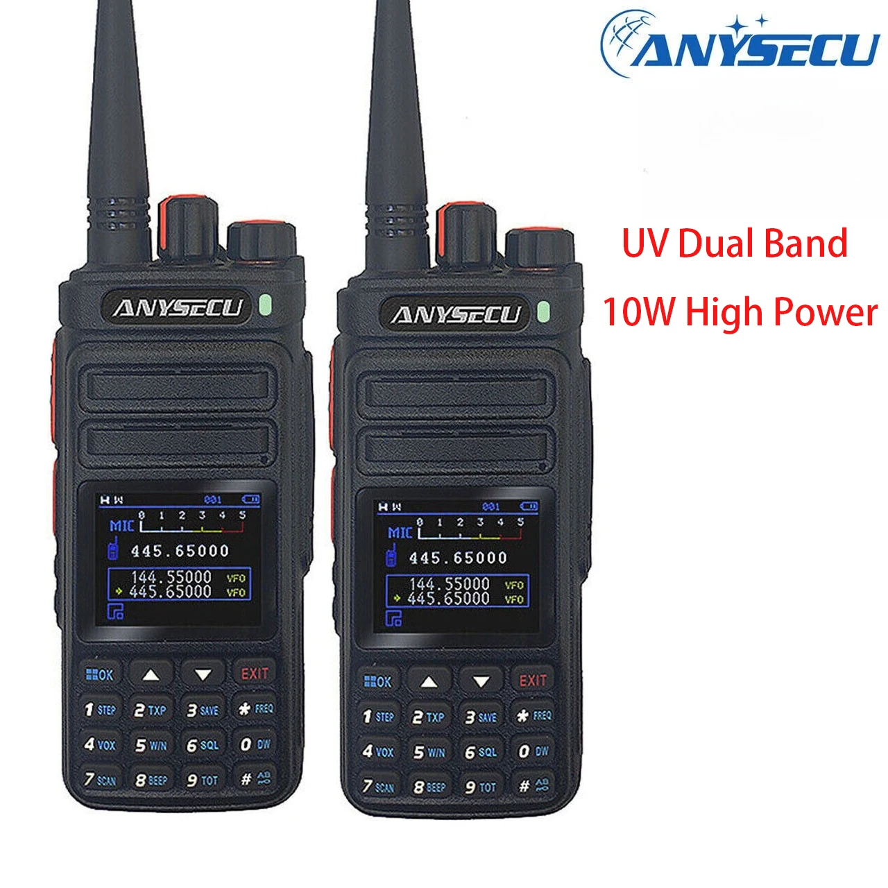 Anysecu 2PCS UV Dual Band 10W High Power Walkie Talkie with Frequency Counter Function One Key Frequency Matching