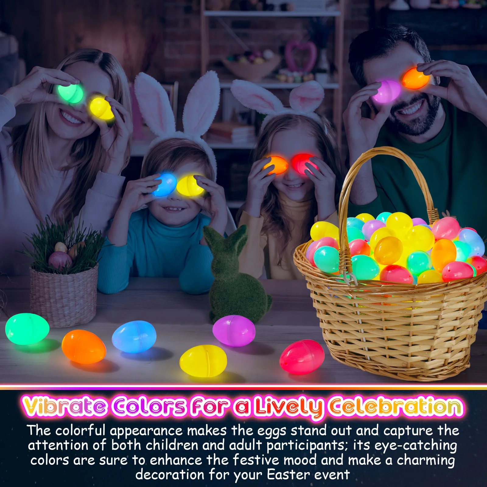 100-300Set Easter Eggs with Mini Glow Sticks for Kids Glow-in-The-Dark Basket Stuffers Fillers Gift Easter Eggs Hunt Game Party