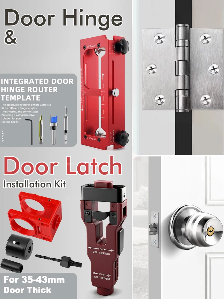 

Combined Door Hinge Router Template+Door Lock Latch Hole Drilling Jig Woodworking Tool