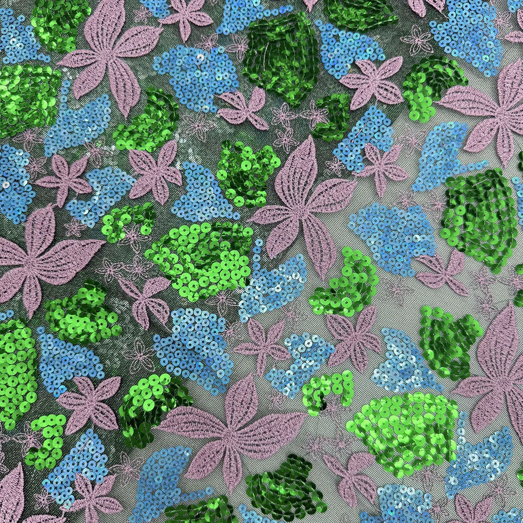 Africa Fabric High Quality Handmade Embroidery Net With Multi Colors Sequins Unique Design Evening Or Wedding Dress