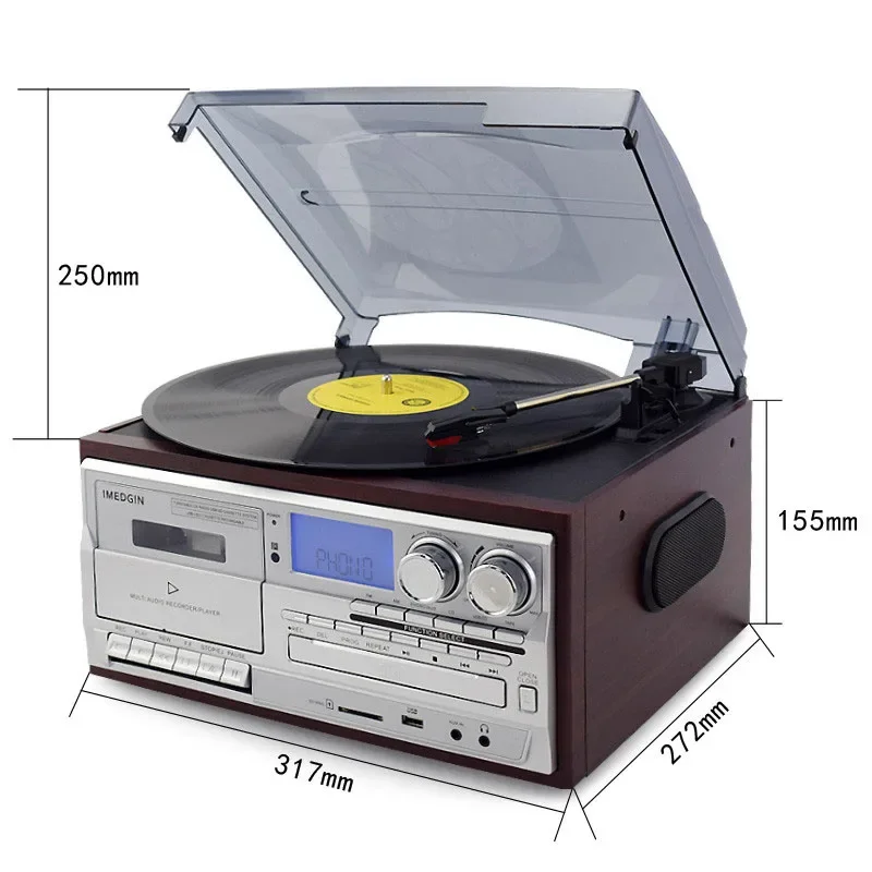 CE Free Customs Clearance Multi-Function Vinyl Record Player with CD Cassette USB SD FM Radio