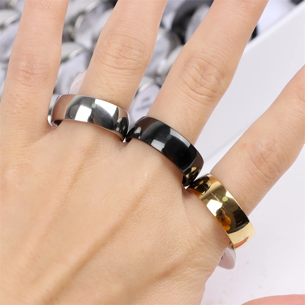 20Pcs/Lot Fashion Classic Smooth Spherical Stainless Steel Ring Couple Black Gold Silver Color Wedding Jewelry Gifts Wholesale