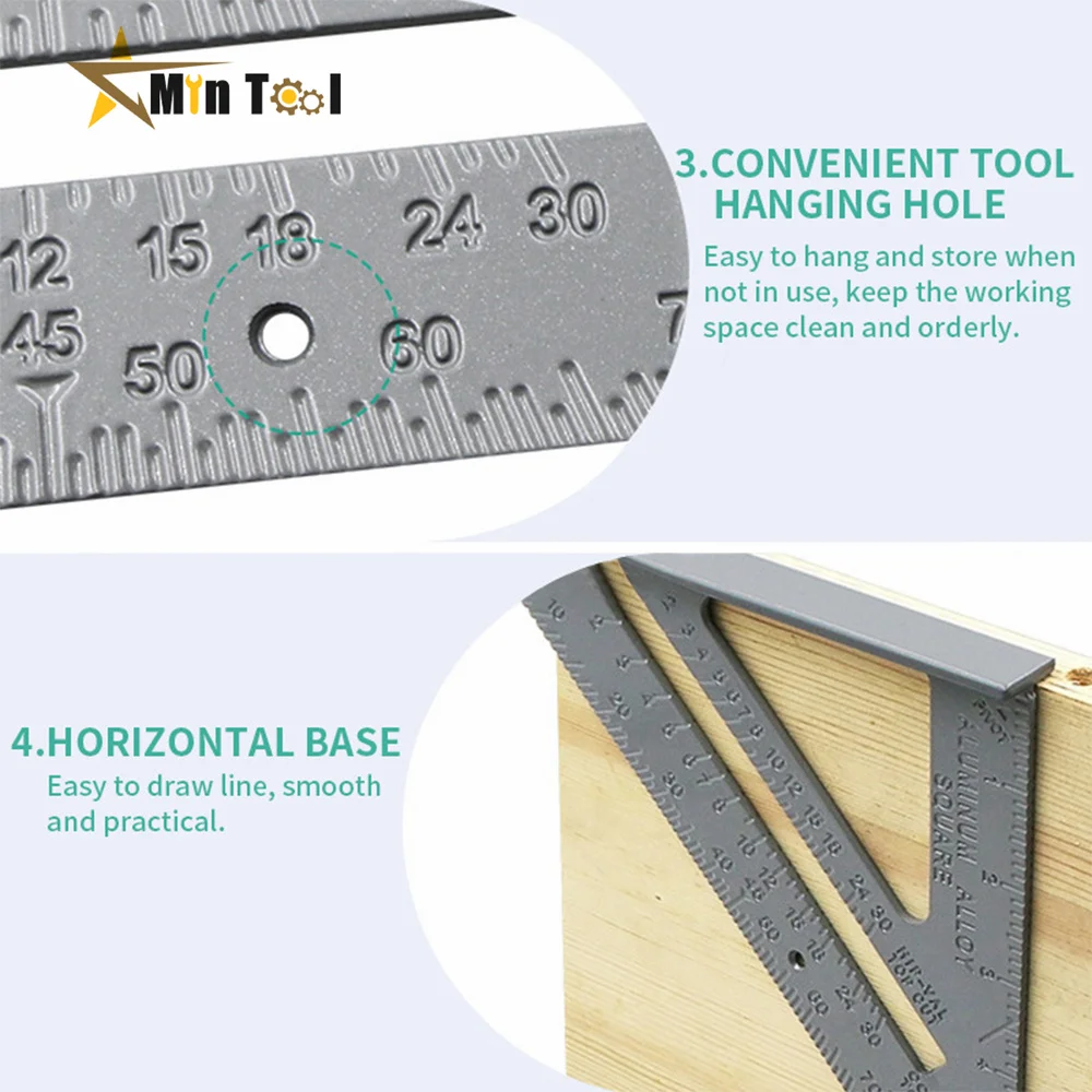 Carpenter Straight Ruler Aluminum Alloy Speed Protractor Miter 3 Right Angles Scriber Saw Guide Rail Set Square Hand Tool