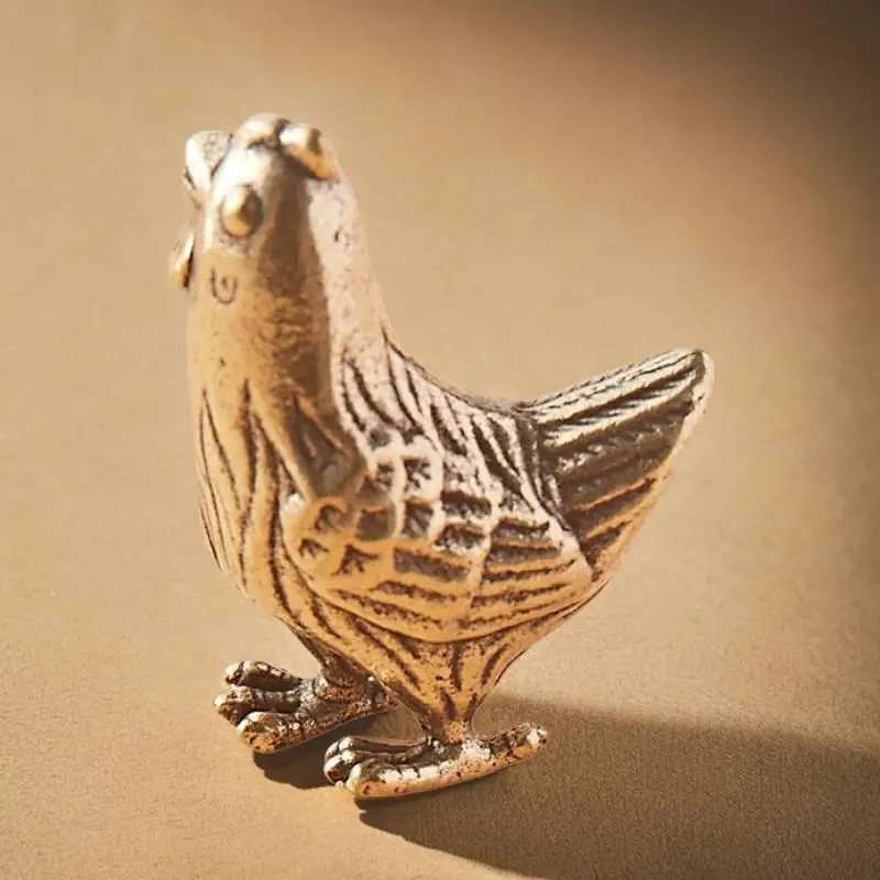 Solid Twelve Zodiac Creative Tea Pet Home Decoration Desktop Brass Rooster Small Ornament