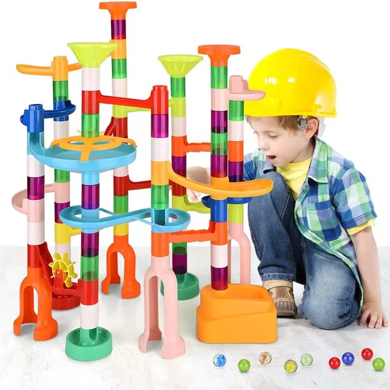 KBDFA Marbles Run Catapult Track Building Blocks Slide Beads Educational Toys Children Gift Race Balls Toy Marble Track Race Set