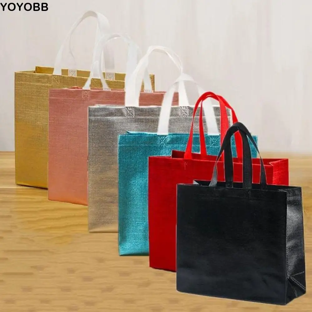 

Solid Color Non-woven Fabric Shopping Bag Reusable Eco-Friendly Shopping Pouch Large Capacity Foldable Gift Packing Bag for Home