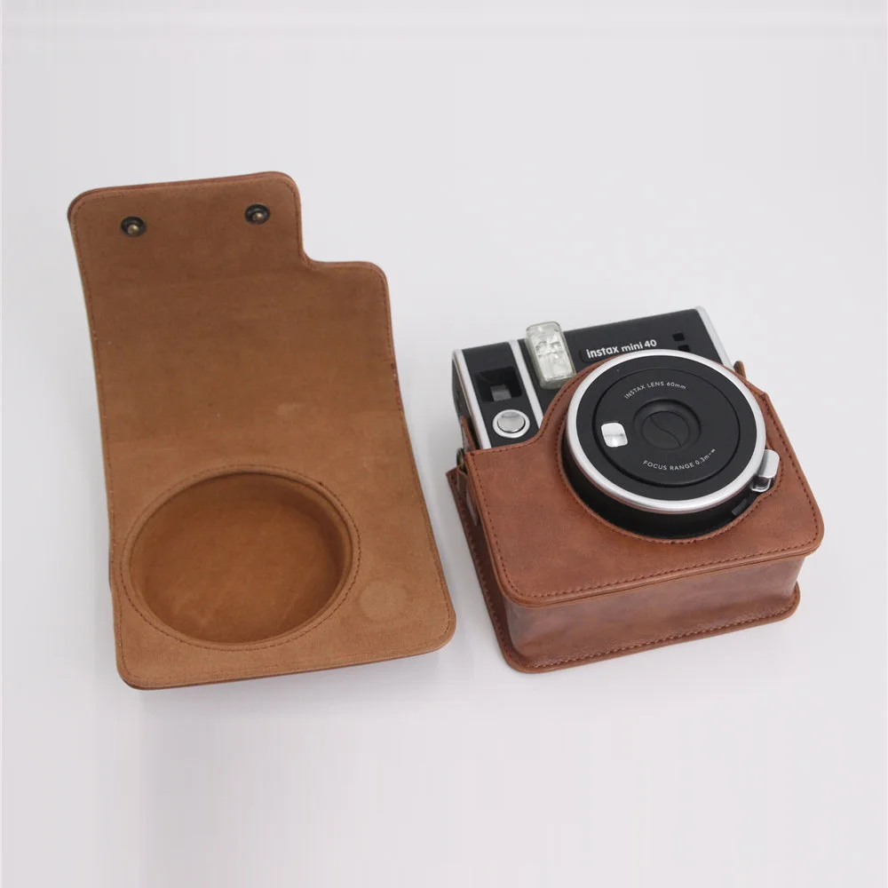 حقيبة كاميرا ريترو حافظة جلدية PU لكاميرا Fujifilm Instax Mini 40 غطاء حماية مع أشرطة كتف أسود/بني/وردي