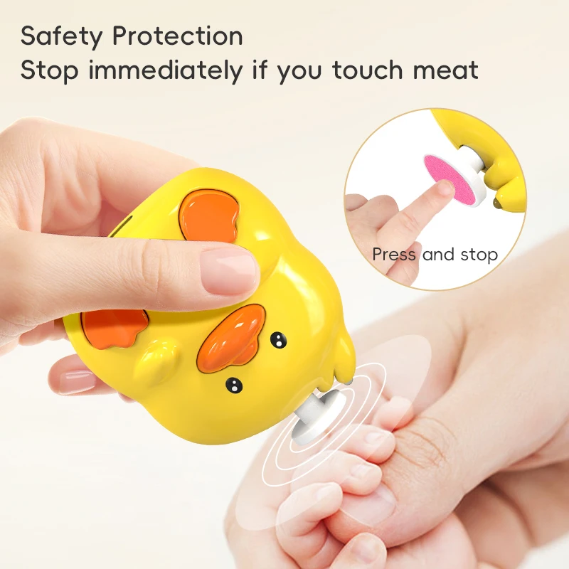 New Design Cute Duck Electric Baby Nail File, Safe Automatic Grinder with LED, Multi-functional for Newborn Infant Adult