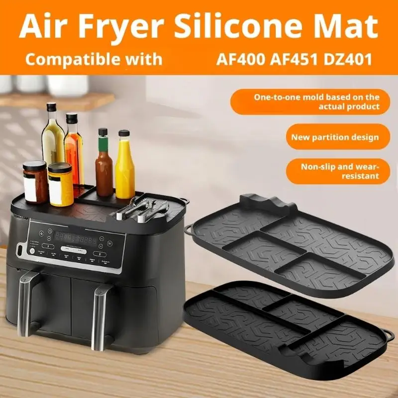 bandeja-de-silicone-para-armazenamento-em-fritadeiras-de-ar-de-duas-cestas-com-base-texturizada-e-espaco-organizado-para-garrafas-potes-e-acessorios