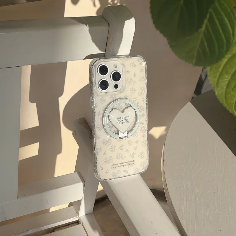 

Beige Floral Solid Color Phone Case Suitable for Apple16/15PMagnetic Love BracketiPhone14/13Cartoon