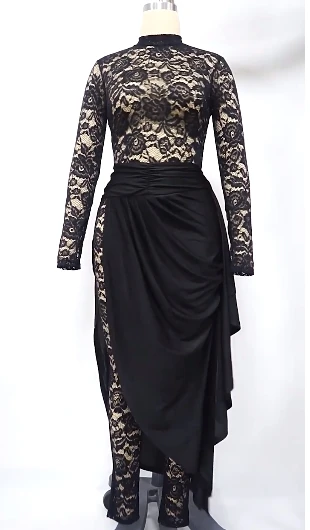 Elegant 2-Piece Sets for Women Women's Sexy Lace Jumpsuit Imitation Silk Skirt Set