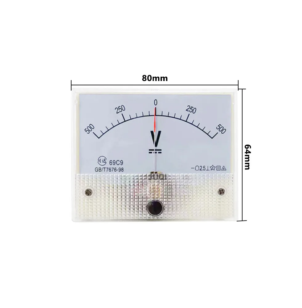 69C9-V Pointer type DC positive and negative voltmeter 5V10V 20V 30V 50V 100V 300V 500V Bidirectional Pointer meter 80 x 65mm