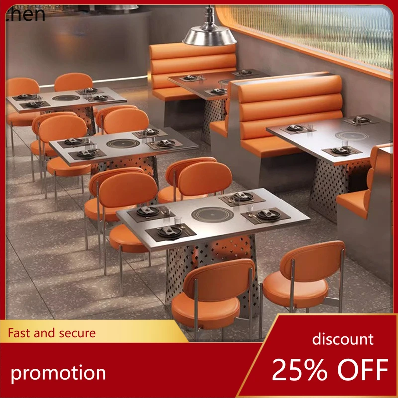 

HXL Industrial Style Restaurant Booth Sofa Stainless Steel Table and Chair Set