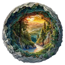 Wooden Puzzles for Adults, Flat Puzzle with 3D Visual Effect, Winter Scene Wooden Jigsaw Puzzles for Adults, Forest River Sunset