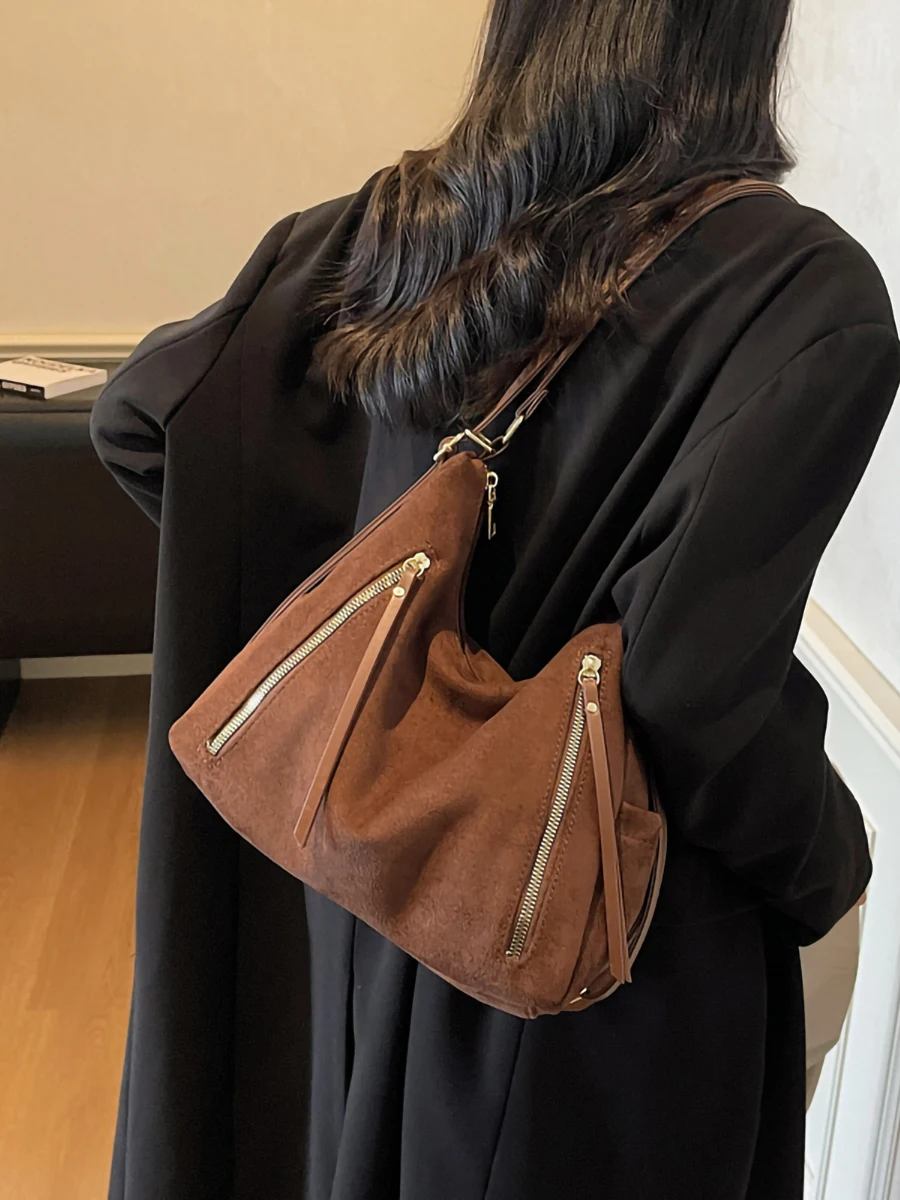 

Retro Large Capaci Women's oulder Bag Autumn Winter Casual Commuting Tote Bag Double Strap Soft Surface Polyester