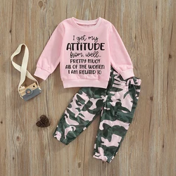 Toddler Girls Clothes 2T 3T 4T 5T Fall Outfits Baby Pullover Sweatshirt & Camouflage Pants Set Kids Winter Sweatsuit