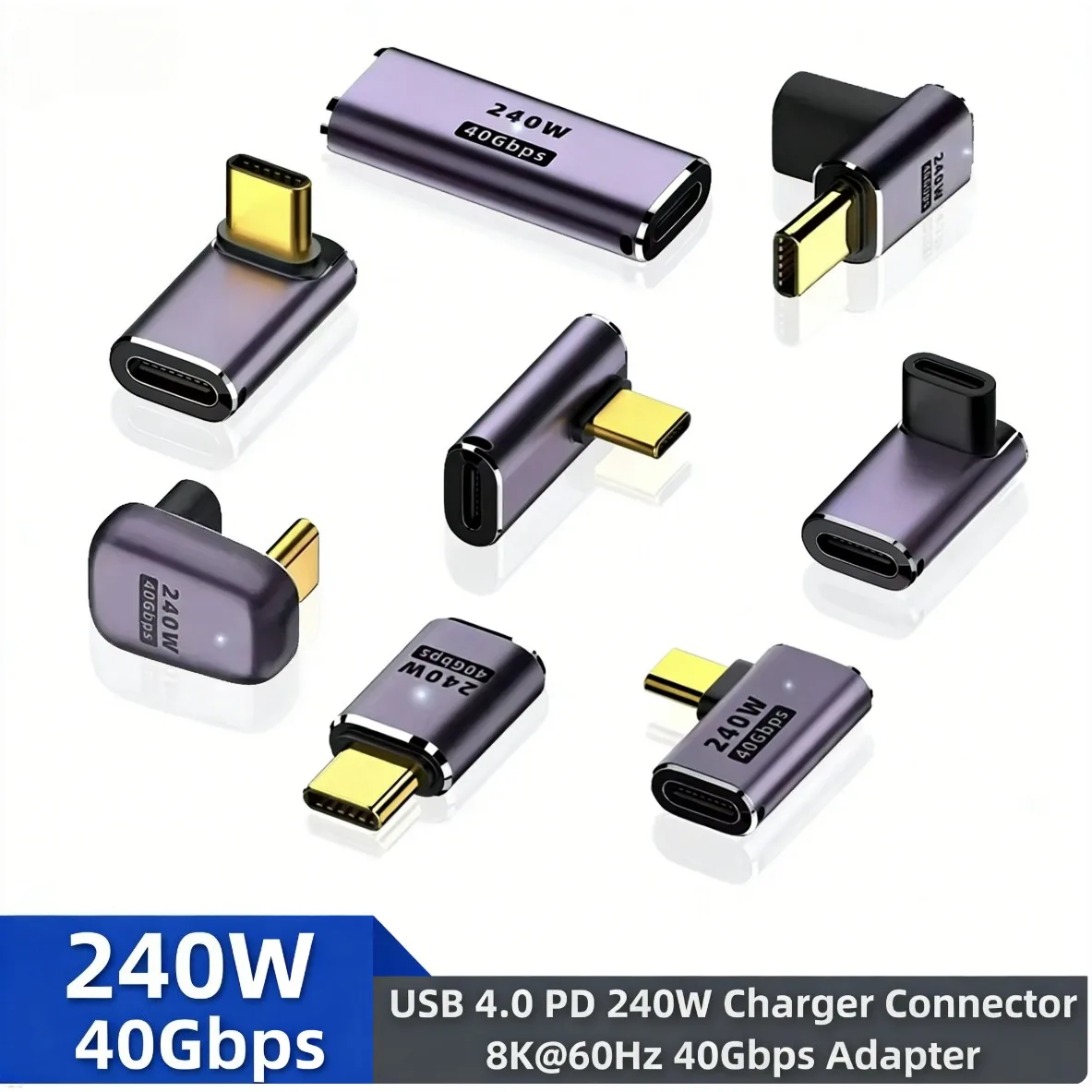 USB4.0 40Gbps U-förmiger Gerader Winkeladapter 240W 5A USB-C auf Typ-C Schnellladekonverter USB-C Datenadapter für Macbook 8K60HZ