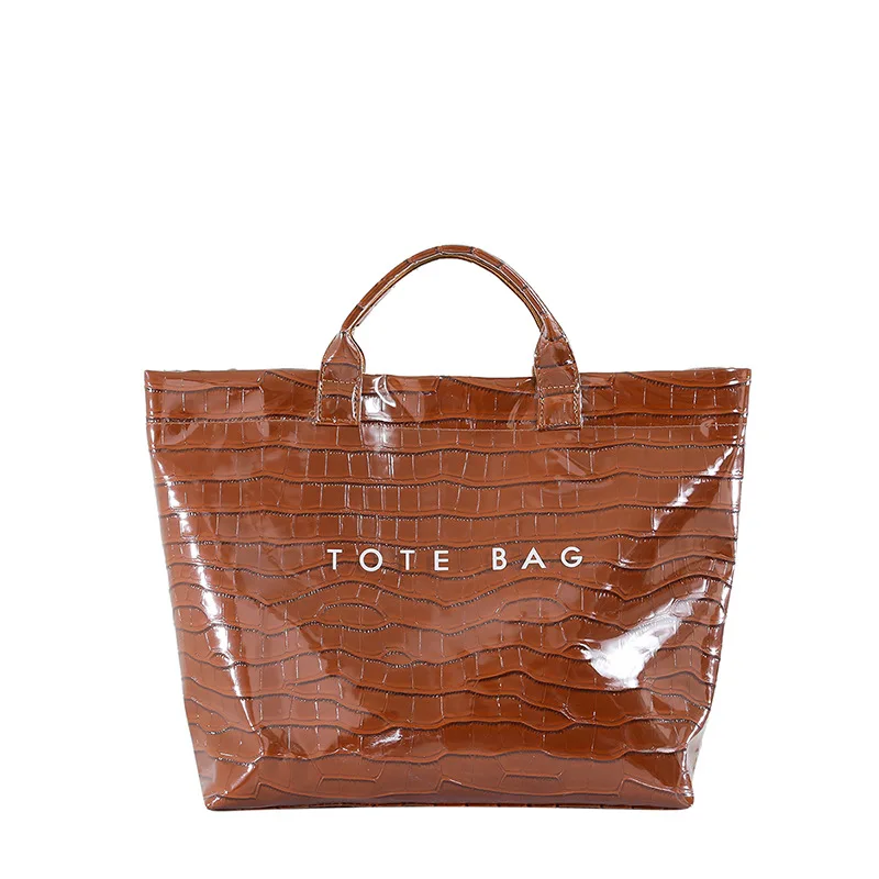 

Crocodile Print PVC Leather Tote Bag For Women Fashion Large Capacity Handbag New Waterproof Letter Commuter Shopping Bag
