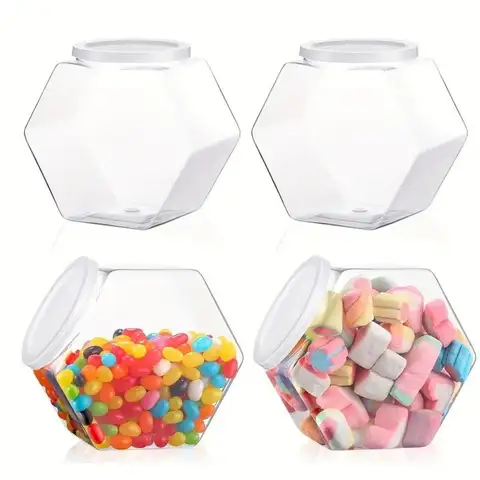 Hexagonal Candy Cookie Jar Plastic with Lid Packaging Jars Sealed High-capacity Food Storage Container Countertop Organizer