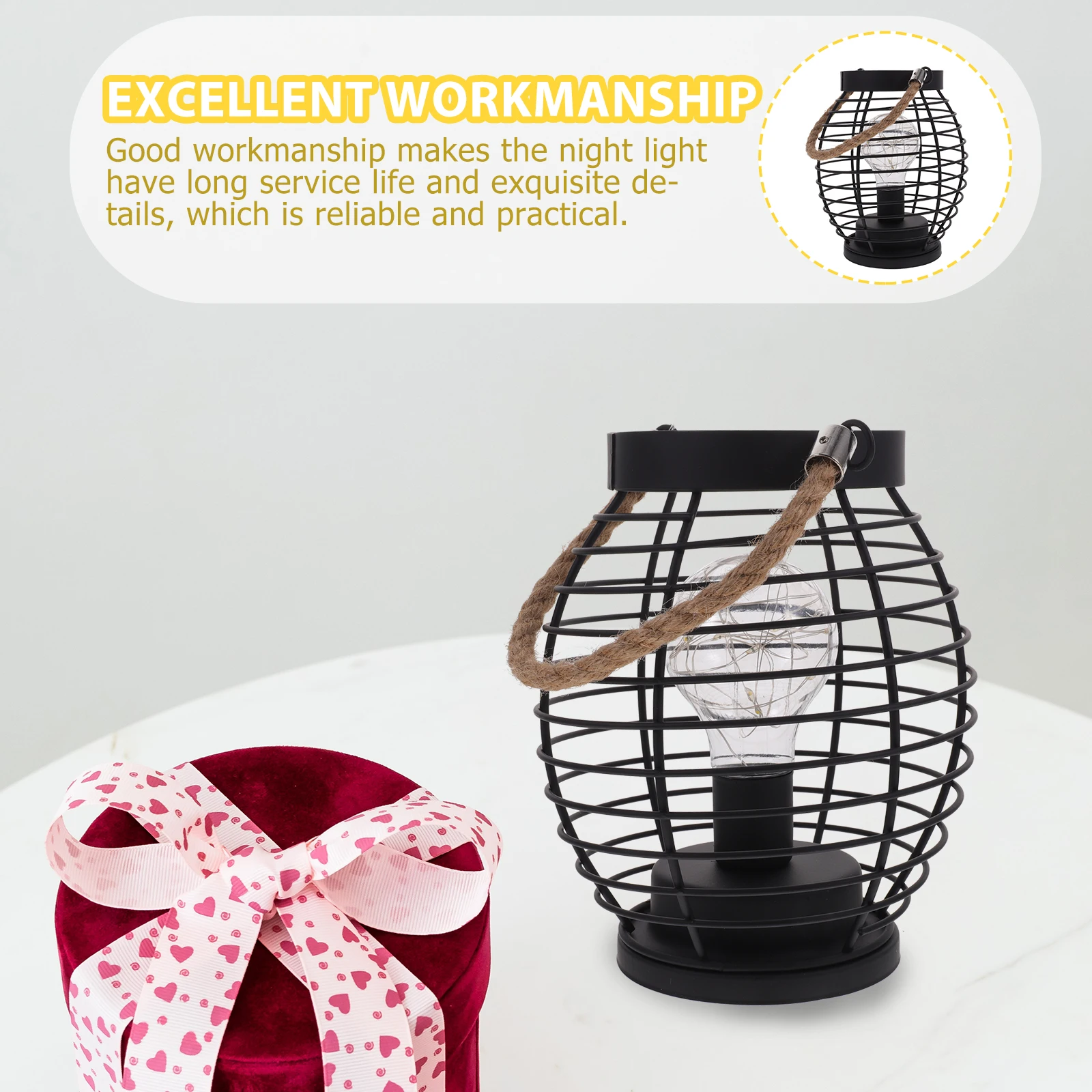 

Retro Handheld Lamp Decorative Iron LED Cage Lantern for Home Party Wedding Garden Decoration Industrial Style Operated